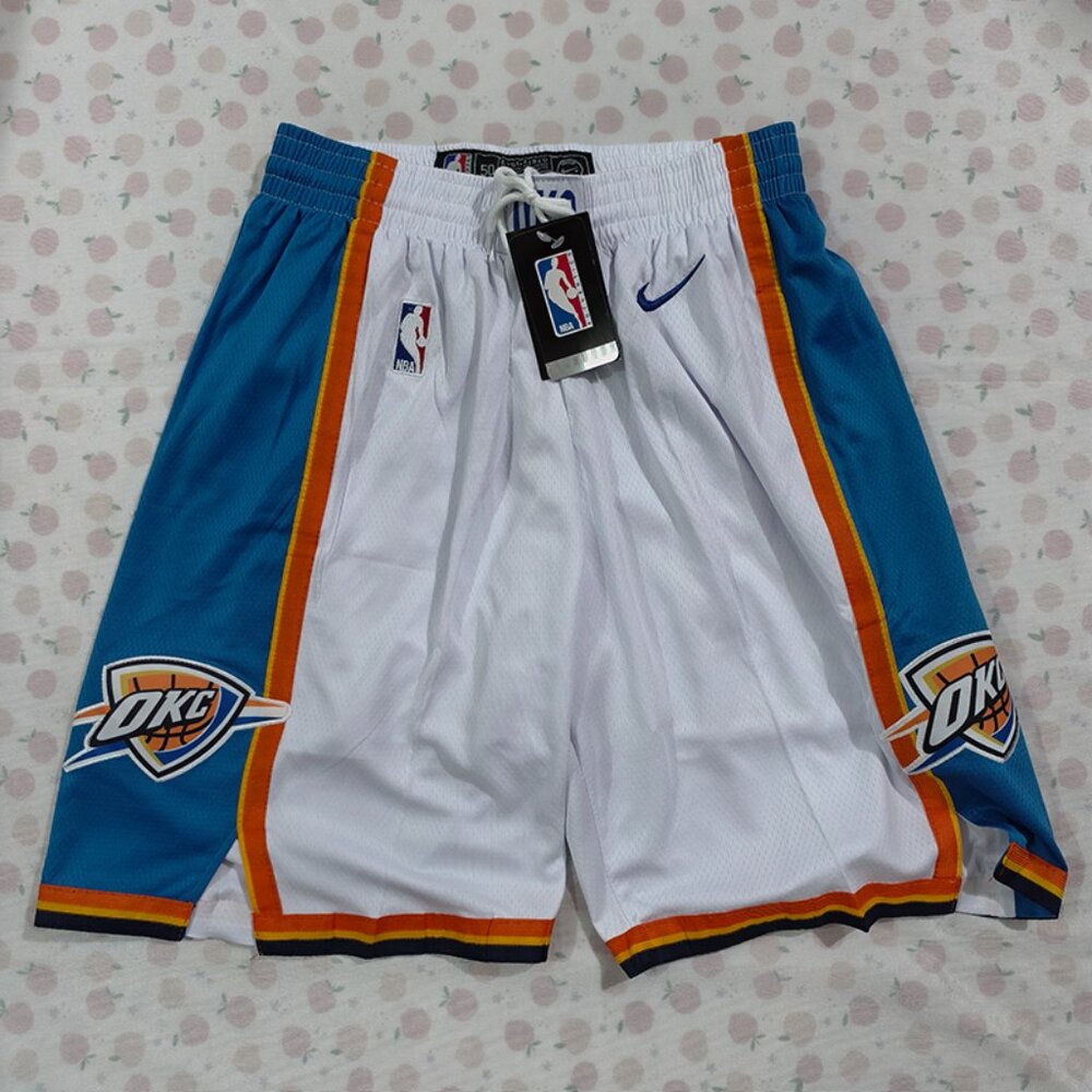 NBA OKC Thunder White And Blue Shorts